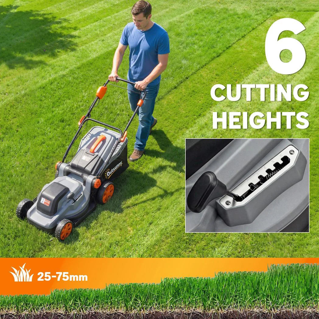 Outsunny 18V Cordless Lawnmower with 2 x 4Ah Batteries, 34cm Cutting Width, 35L Grass Bag & Mulching