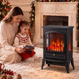 HOMCOM 3-Sided Electric Fireplace Stove, 1000W/2000W Freestanding Heater with 3D Flame Log – Black