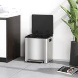 HOMCOM 30L Dual Compartment Pedal Bin with Soft Close Lid, Deodoriser Holders – Stainless Steel Kitchen Bin, Silver Tone