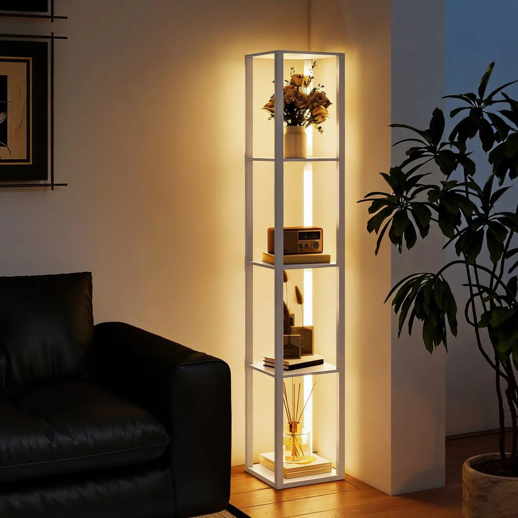 HOMCOM Floor Lamp with Shelves and 3 Brightness Levels – White