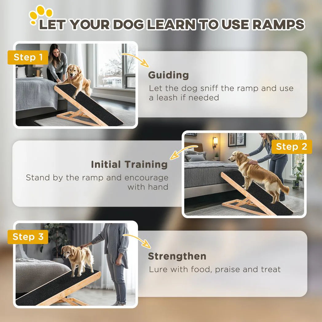 PawHut Foldable Dog Ramp with 4 Adjustable Heights & Non-Slip Surface – Pet Ramp for Large Dogs, Black