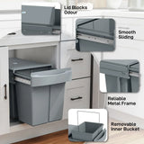 HOMCOM 40L Pull Out Under Sink Bin with 2 Removable 20L Compartments – Damped Glide Kitchen Recycling Bin, Grey
