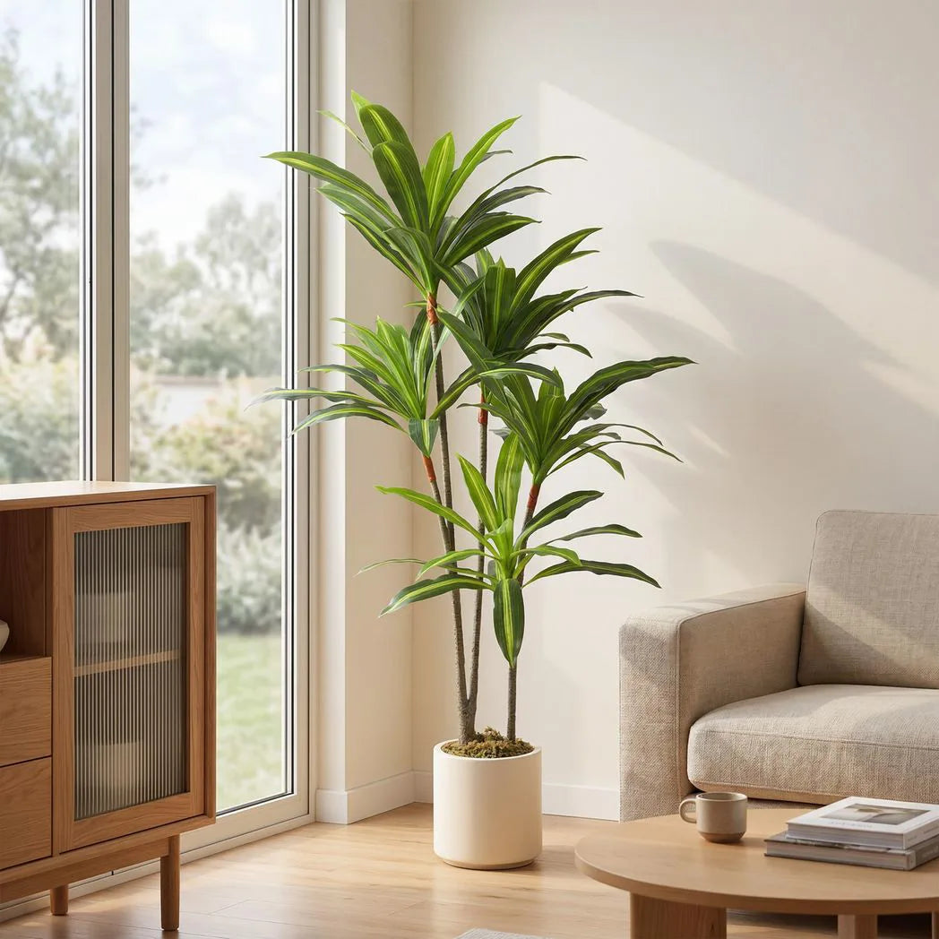 HOMCOM 150 cm Artificial Dracaena Tree with Bendable Trunks and White Pot – Lifelike Fake Plant, Green