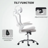 HOMCOM Mesh Back Office Chair with Lumbar Support, Headrest & Flip-Up Armrests – Ergonomic Desk Chair, Grey