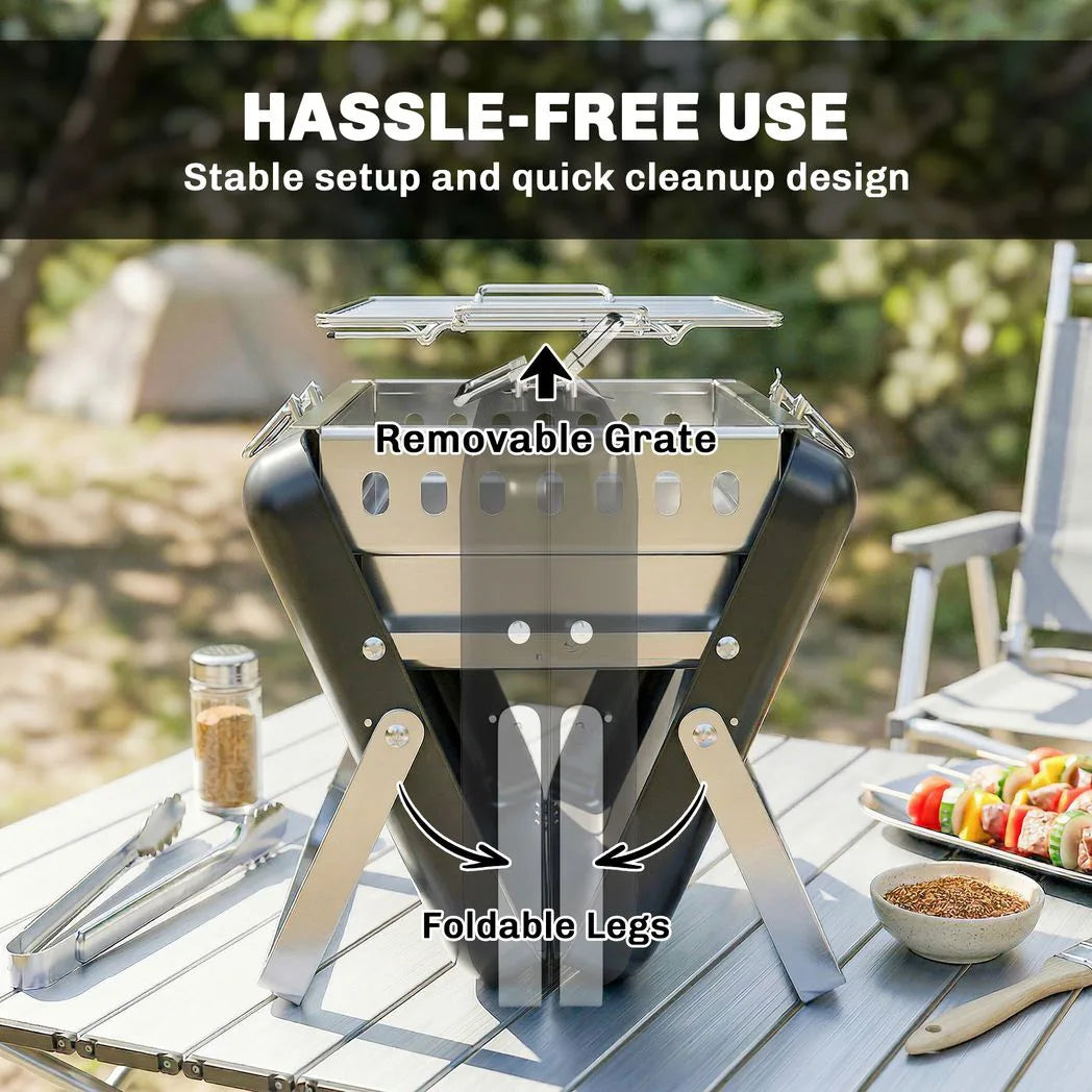 Outsunny Portable Briefcase Charcoal BBQ Grill – Folding Barbecue with Lift-Up Grate for Camping and Picnics, Black
