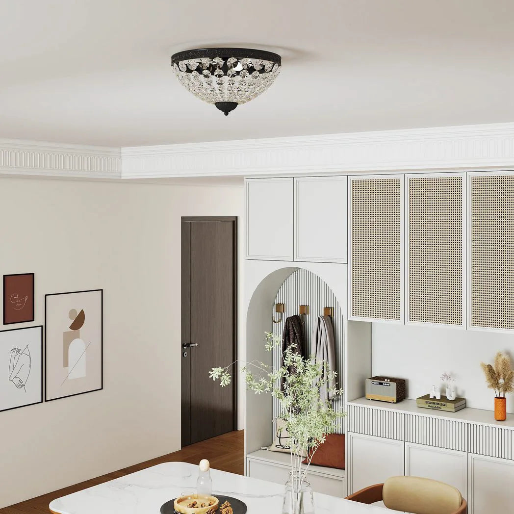 HOMCOM Vintage 2-Light Crystal Chandelier Flush Mount Ceiling Light with 168 Octagonal Beads – Black