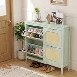HOMCOM Boho Slim Shoe Cabinet with 4 Flip Drawers, Holds 20 Pairs, 105 x 24 x 95.5 cm – Light Green