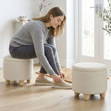HOMCOM Round Storage Ottoman with Reversible Lid and Rubberwood Legs – 19L Sitting Bench, Beige