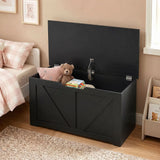 HOMCOM 100L Storage Box with Safety Hinge & Seat Top – Storage Trunk Bench, Black Wood-Effect