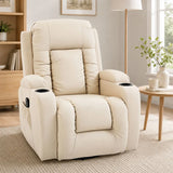 HOMCOM PU Leather Massage Recliner with Extended Footrest, Cup Holders and Side Pockets – Swivel Rocker, Cream