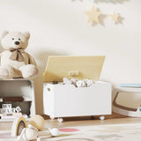 AIYAPLAY Toy Box with Lid, Wheels & Safety Hinges – White Rolling Toy Chest for Playroom & Bedroom