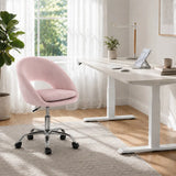 HOMCOM Velvet Desk Chair with Height-Adjustable Seat and Swivel Wheels – Modern Home Study Office Chair, Pink