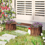 Outsunny Wooden Planter & Bench Combination with Raised Beds, Carbonised Finish – Patio Seating, 176cm