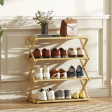 HOMCOM 4-Tier Folding Bamboo Shoe Rack, 12 Pairs, 67 x 60 x 29 cm – Natural