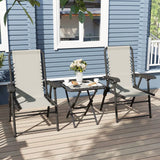 Outsunny Three-Piece Folding Garden Bistro Set with Two Armchairs and Mesh-Top Table – Patio Furniture, Cream White