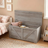 HOMCOM 127L Storage Chest Bench with Safety Hinges – Seat-Top Home Storage Box, Grey Wood-Effect