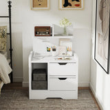 HOMCOM Bedside Table with 2 Drawers and Open Shelves – Cut-Out Handles, High Gloss White Nightstand