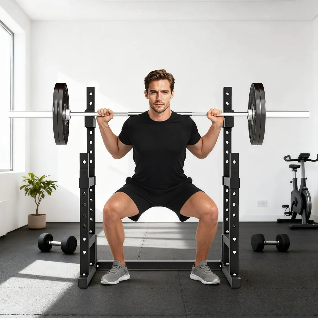 SPORTNOW Adjustable Squat Rack with Plate Holders and Safety Spotters, 300kg Load – Home Gym