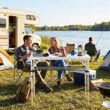 Outsunny 3ft Folding Camping Table with Mesh Storage Layer & Carry Bag – Portable Picnic Table, Cream White