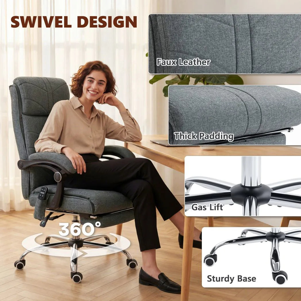 Vinsetto High Back Massage Office Chair with Heat, Footrest & 135° Recline – Ergonomic Executive Chair, Grey