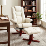 HOMCOM Faux Leather Manual Recliner Armchair and Footstool Set with Rocking Motion – Cream White