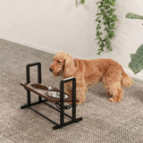 PawHut Raised Dog Bowls with Stand, 4 Adjustable Heights & 3 Angles, 2 x 1.2L Stainless Steel Feeder, Brown