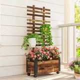 Outsunny Mobile Raised Garden Bed with Trellis and Wheels – Solid Wood Planter with Metal Corners, Brown