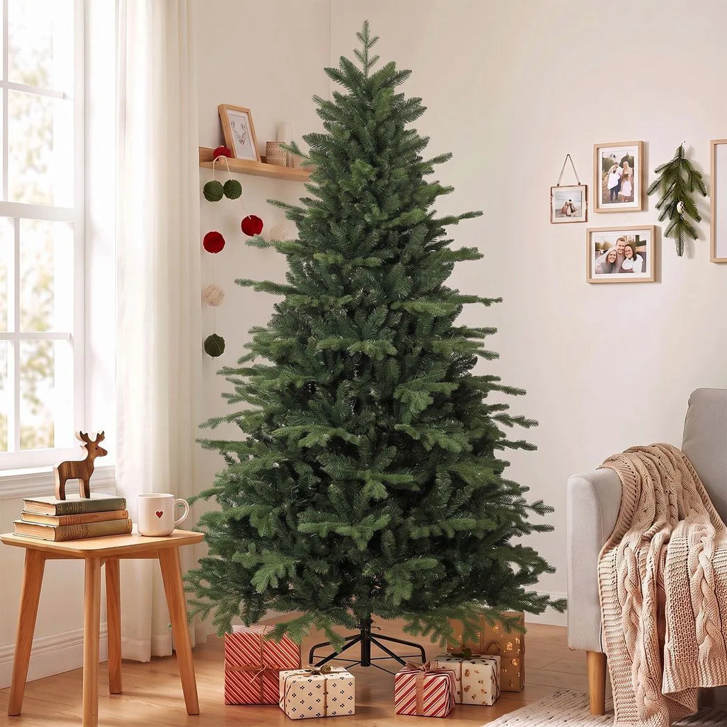 HOMCOM 7ft Artificial Christmas Tree with 2080 Realistic Tips, Hinged Wide Shape Xmas Tree, Green