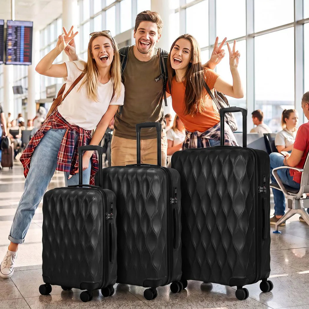 HOMCOM 3-Piece Hard Shell Suitcase Set with TSA Lock & Spinner Wheels – 20/24/28 Inch Carry On & Checked Luggage, Black