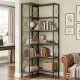 HOMCOM 5-Tier L-Shaped Corner Bookshelf with Metal Frame and Anti-Tipping Kit – Freestanding, Rustic Brown