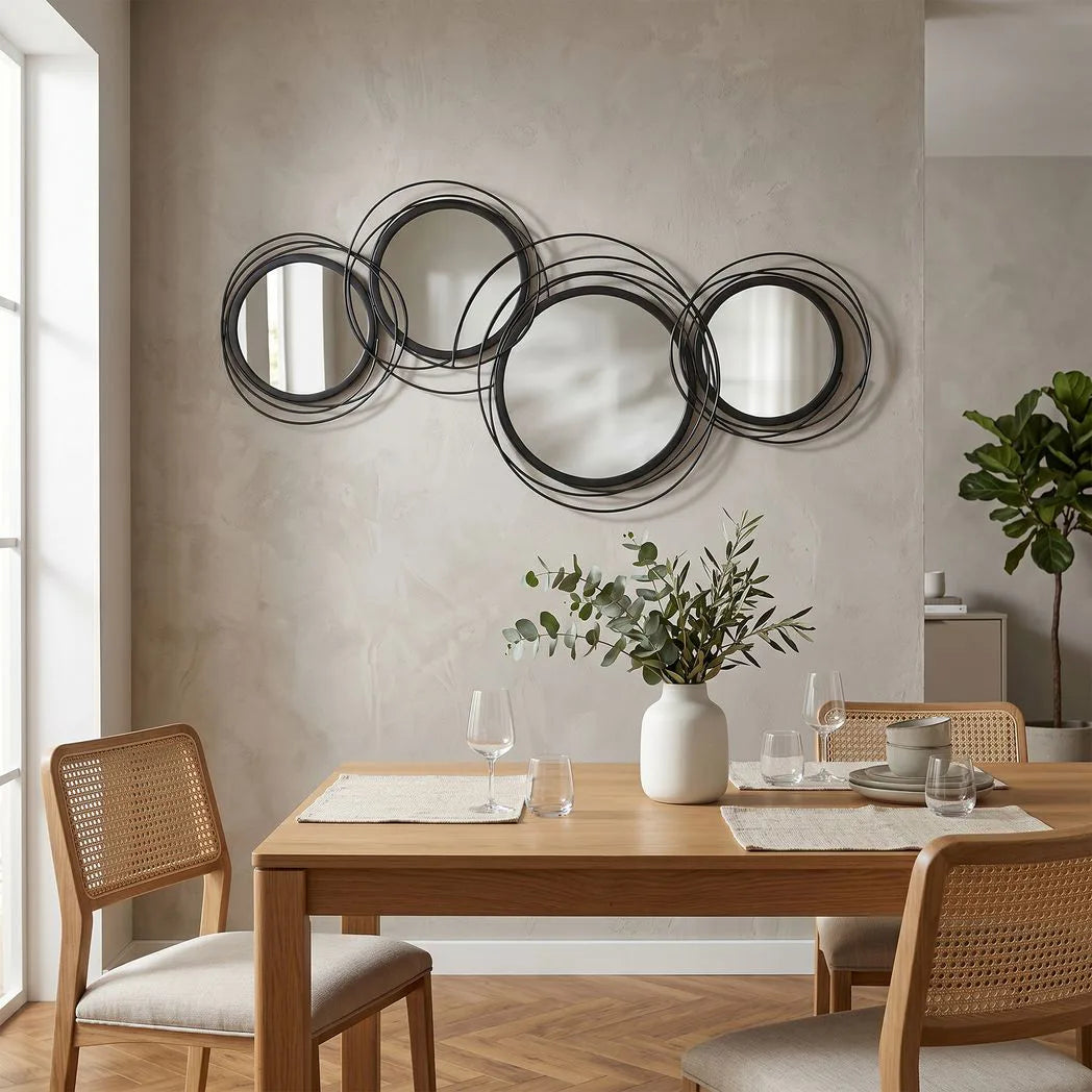 HOMCOM Metal Wall Art 56cm Modern Decorative Mirror Decor for Living Room Bedroom Dining Room, Black