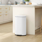 HOMCOM 30L Modern Curved Pedal Kitchen Bin with Soft-Close Lid and Removable Bucket, White