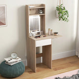 HOMCOM Small Vanity Desk with LED Mirror, Drop Leaf & Open Shelves – Compact Dressing Table, Natural Wood