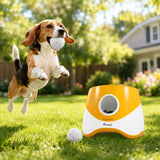 PawHut Automatic Dog Ball Launcher with 5 ETPU Balls, 6/10/14m Settings – Rechargeable Fetch Toy, Orange