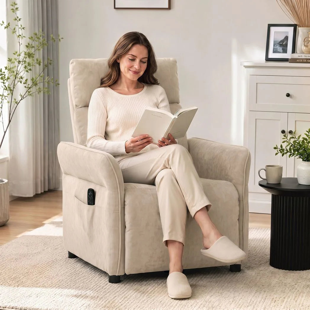 HOMCOM Push Back Recliner Armchair with 8-Point Massage, Lumbar Heat and Adjustable Armrests – Beige