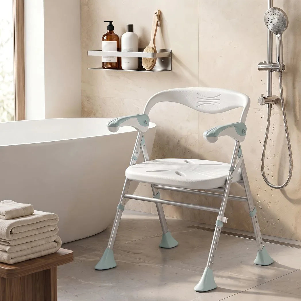 HOMCOM Foldable Shower Chair with Flip-Up Armrests, Adjustable Height & Non-Slip Feet, 136 kg