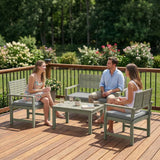 Outsunny 4 Seater Acacia Wood Garden Furniture Set with Loveseat, Armchairs and Table – Patio Sofa Set, Light Grey