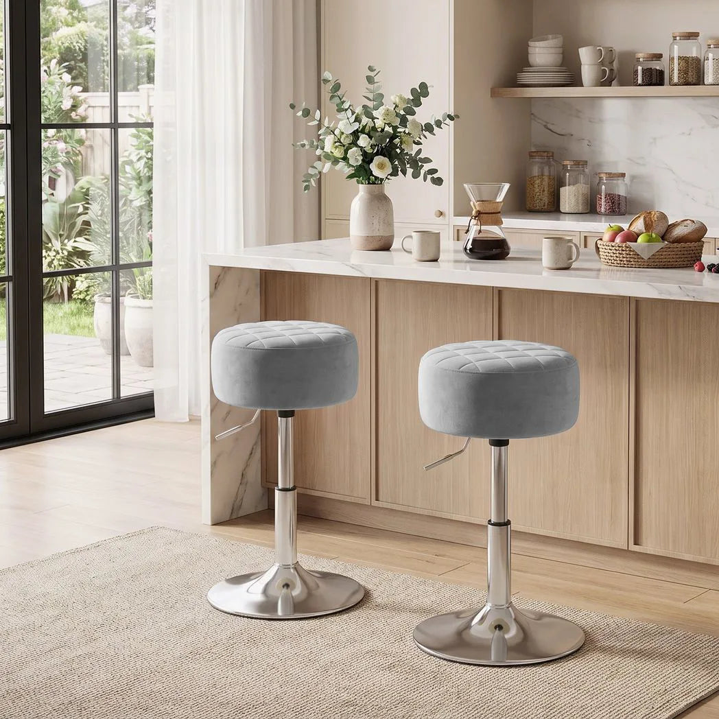 HOMCOM Adjustable Swivel Bar Stool with Velvet-Feel Padded Seat – Single Kitchen Breakfast Barstool, Grey