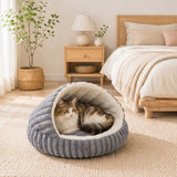 PawHut Cat Bed Cave with Non-Slip Base & Washable Cushion – Warm Plush Semi-Enclosed House for Indoor Kittens