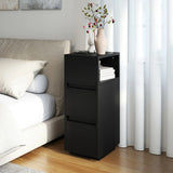HOMCOM Slim Bedside Table with Open Shelf and 2 Drawers – Narrow Bedside Cabinet for Bedroom or Living Room, Black