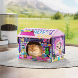 PawHut 2-in-1 Gaming-Style Cardboard Cat House with Scratching Board and Catnip – Indoor Cat Scratcher, Pink