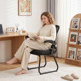 HOMCOM Reception Chair with Mesh Backrest and Flip-Up Armrests – Wheelless Office Chair, Steel Legs, Black