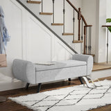 HOMCOM Storage Ottoman Bench with Armrests, 53.8L Lift-Top Storage & Rubberwood Legs – Upholstered Linen Window Seat, Dark Grey