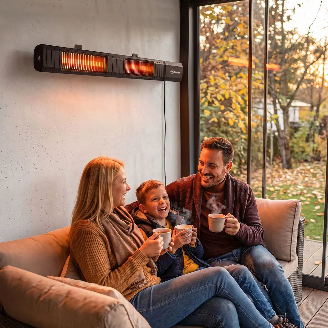 Outsunny 3000 W Wall-Mounted Electric Infrared Patio Heater, 9 Heat Settings, 24 H Timer, IP65 – Black