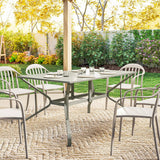 Outsunny Rectangular Garden Dining Table for 6 with Parasol Hole, Galvanised Steel, 150 x 90cm, Light Grey