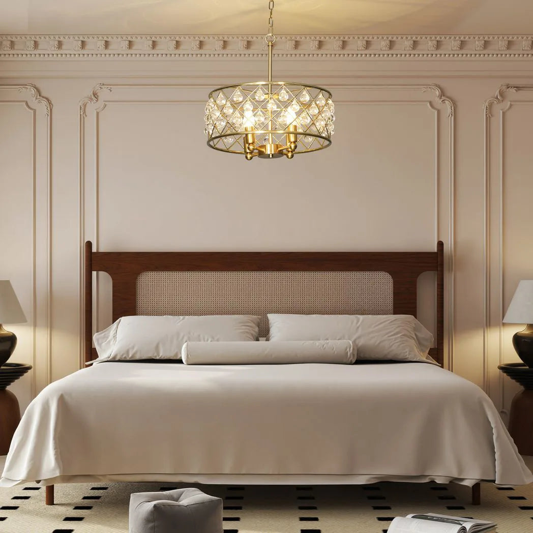 HOMCOM 51 Crystallite Four-Bulb Chandelier with 130 cm Adjustable Chain – Gold-Tone Ceiling Light