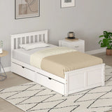 HOMCOM Wooden Single Bed Frame with Two Wheeled Drawers – Pine Wood Storage Bed, 3ft, White