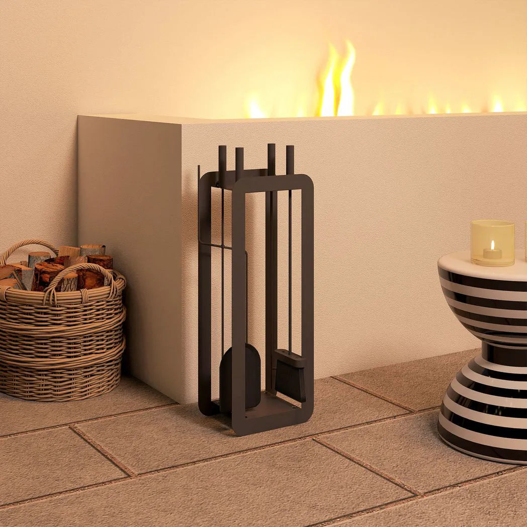 Outsunny 5-Piece Fireplace Companion Set – Brush, Shovel, Poker, Tongs and Stand, Black Metal