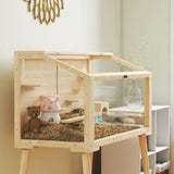 PawHut Wooden Hamster Cage with Openable Top, Seesaws and Water Bottle – Gerbil Habitat, 110 x 52 x 101 cm