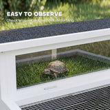 PawHut Wooden Tortoise House with Run, Observation Window and Top Opening – Outdoor Small Pet Enclosure